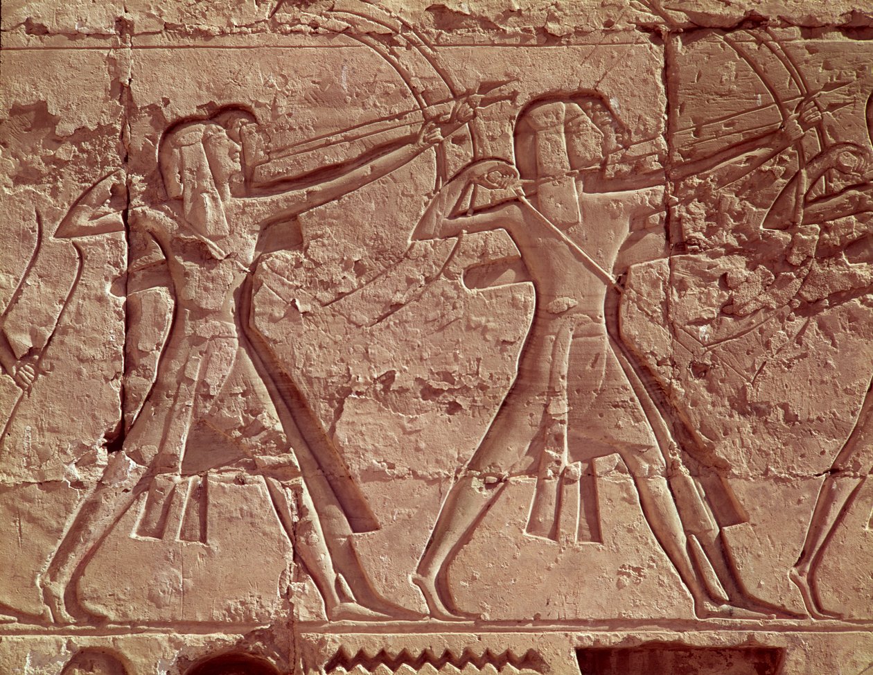 Íjászok, részlet III. Ramszesz (i.e. 1184-1153) vadászatából a Ramszesz III halottas templomából, Új Királyság (homokkő) alkotó: Egyptian 20th Dynasty