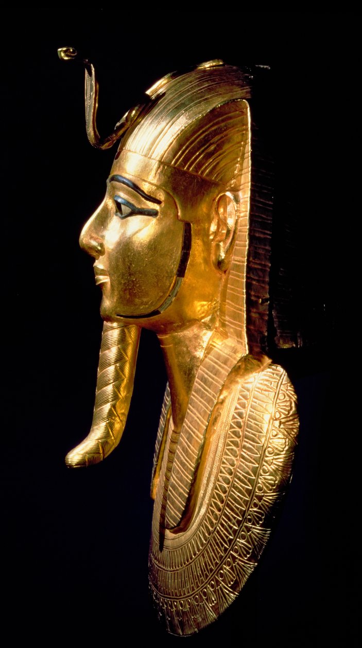 I. Psusennes (Kr. e. 1039-991) temetési maszk, harmadik köztes időszak (lapis lazulival és fekete-fehér üveggel kirakott arany) alkotó: Egyptian 21st Dynasty
