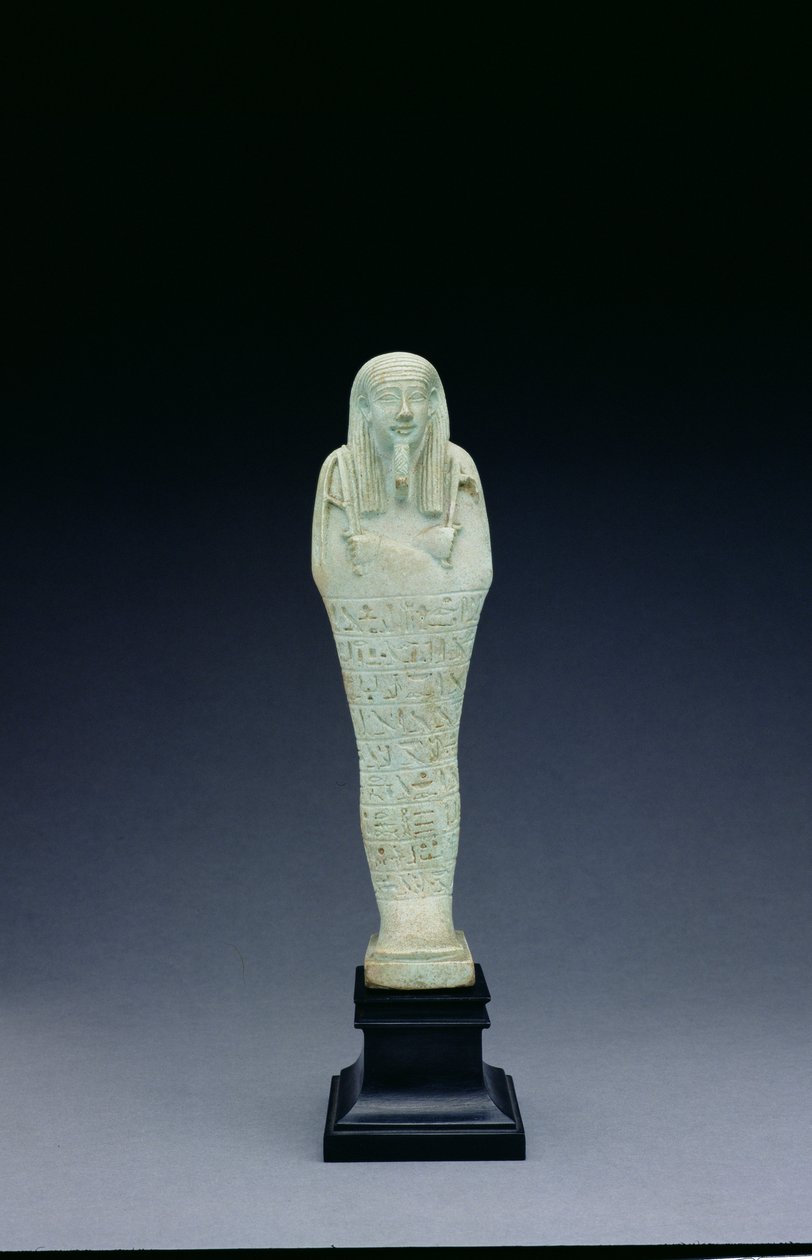 Imhotep shabti alakja, Bastetirdistől született, késői időszak (halványzöld egyiptomi fajansz) alkotó: Egyptian 30th Dynasty