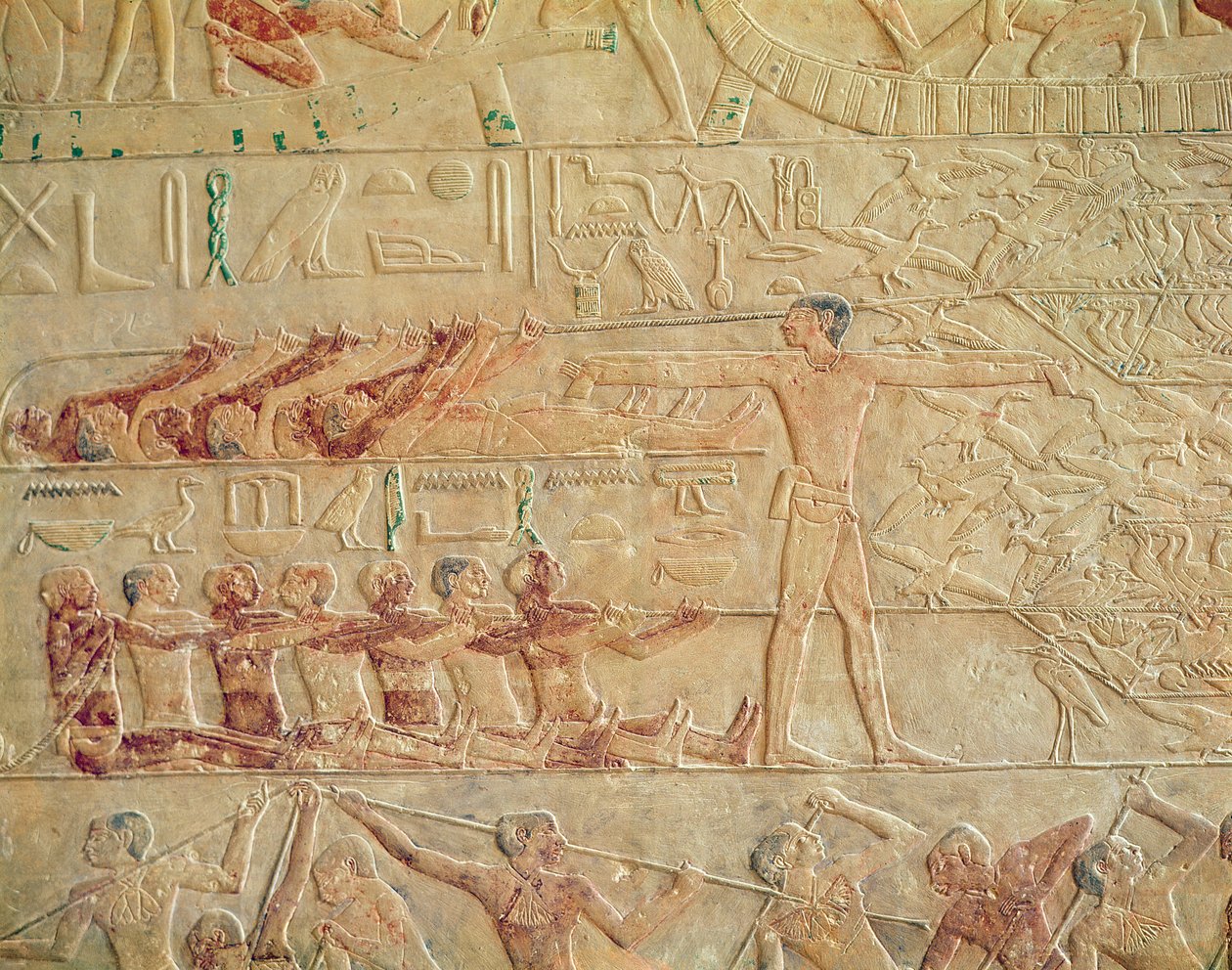 Edző férfiakat ábrázoló dombormű a Ptah-Hotep és Akhti-Hotep Mastaba városából, az óbirodalomból (festett mészkő) alkotó: Egyptian 5th Dynasty