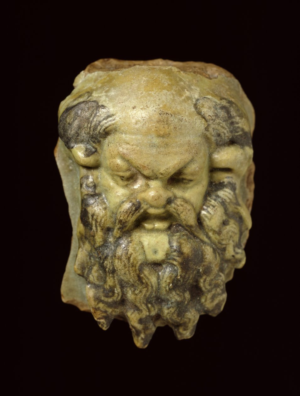 Silenus fej üvegezett fajanszból alkotó: Egyptian Ptolemaic Period