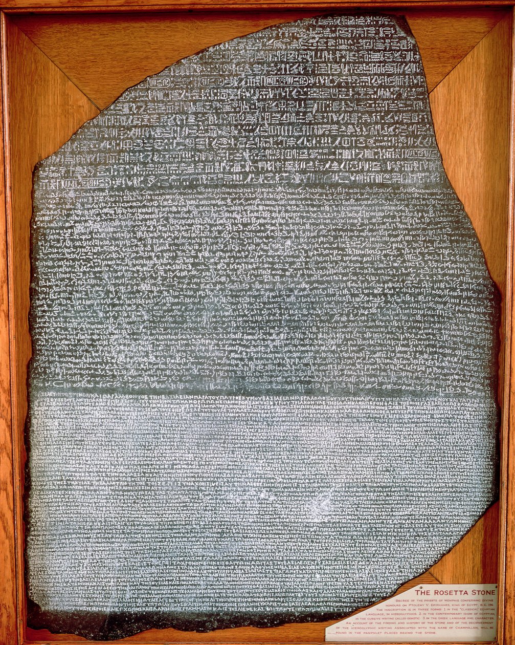 A Rosetta-kő, Fort St. Julien-ből, El-Rashid (Rosetta) Kr.e. 196 (lásd még: 138897) alkotó: Egyptian Ptolemaic Period