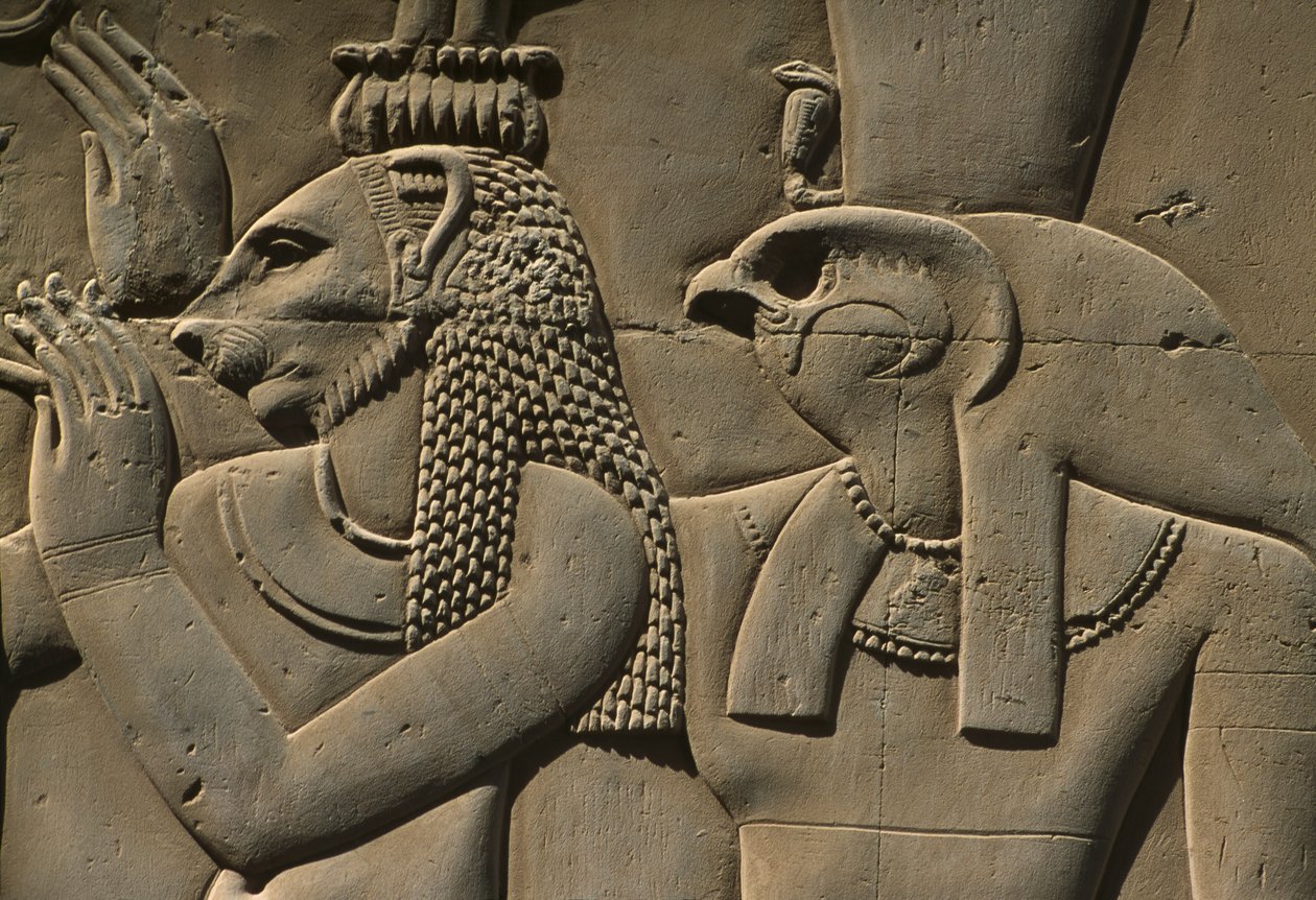 Egy dombormű részlete, Bastet és Horus kő alkotó: Egyptian