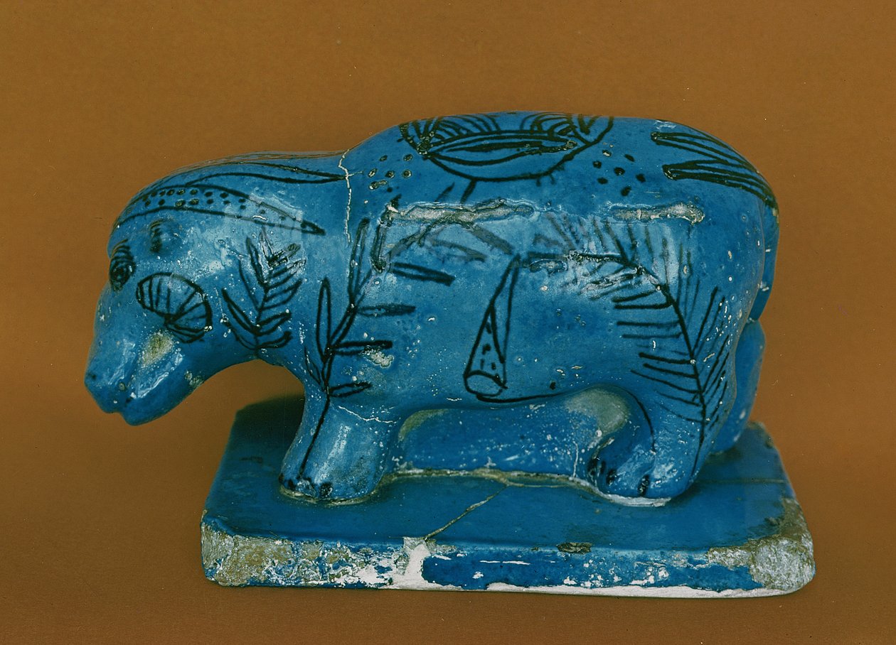 Kék víziló fekete díszítéssel, Dra Aboul Naga, Középbirodalom (fajansz) alkotó: Egyptian 11th Dynasty