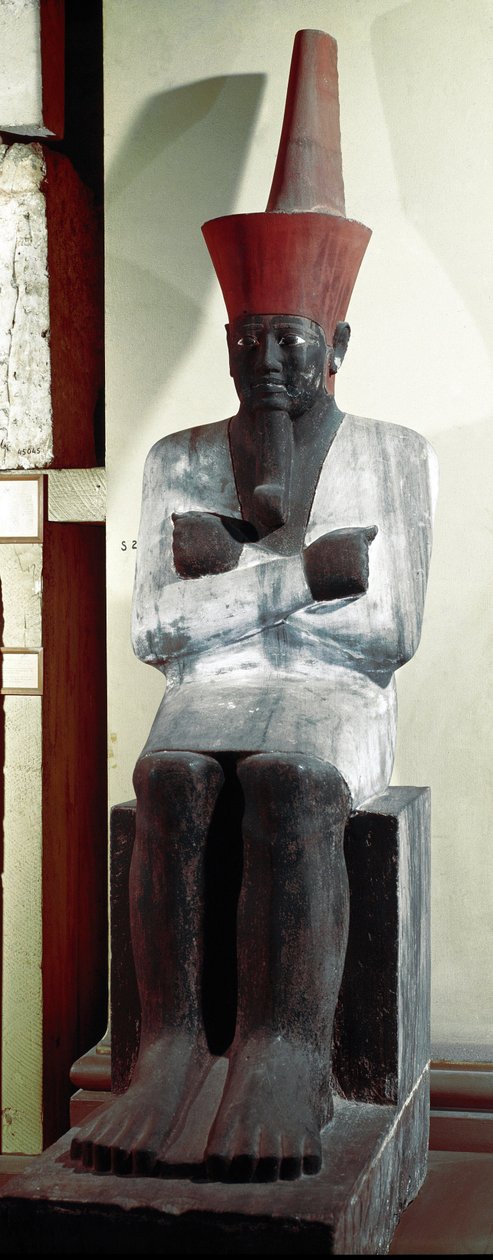 Egyiptomi antikvitás: II. Montuhotep (vagy II. Mentuhotep) fáraó szobra. 11. dinasztia. Deir el Bahariból. Homályos. 83 cm. Kairó. Egyiptomi Múzeum alkotó: Egyptian 11th Dynasty