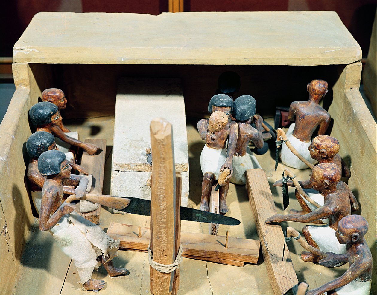 Egy asztalosműhely temetési makettje, Meketre sírjából, Nemesek Völgye, Középbirodalom, Kr.e. 2000 körül (festett fa) alkotó: Egyptian 11th Dynasty
