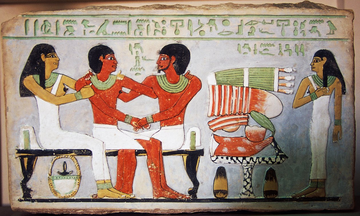Debu Sobek és családja, Falfestmény Abydosból, Egyiptomból. Egyiptomi civilizáció, Középbirodalom, XII. dinasztia alkotó: Egyptian 12th Dynasty