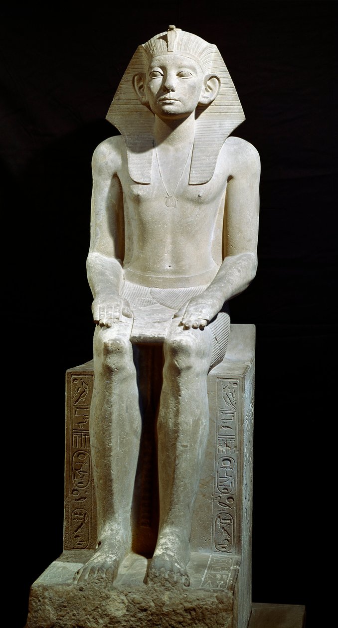 Egyiptomi antik: Amenemhat fáraó mészkő szobra (Amenemhat) III. 12. dinasztia. Kr.e. 1910. Hawarából. Homályos. 160 cm Kairó, Egyiptomi Múzeum alkotó: Egyptian 12th Dynasty