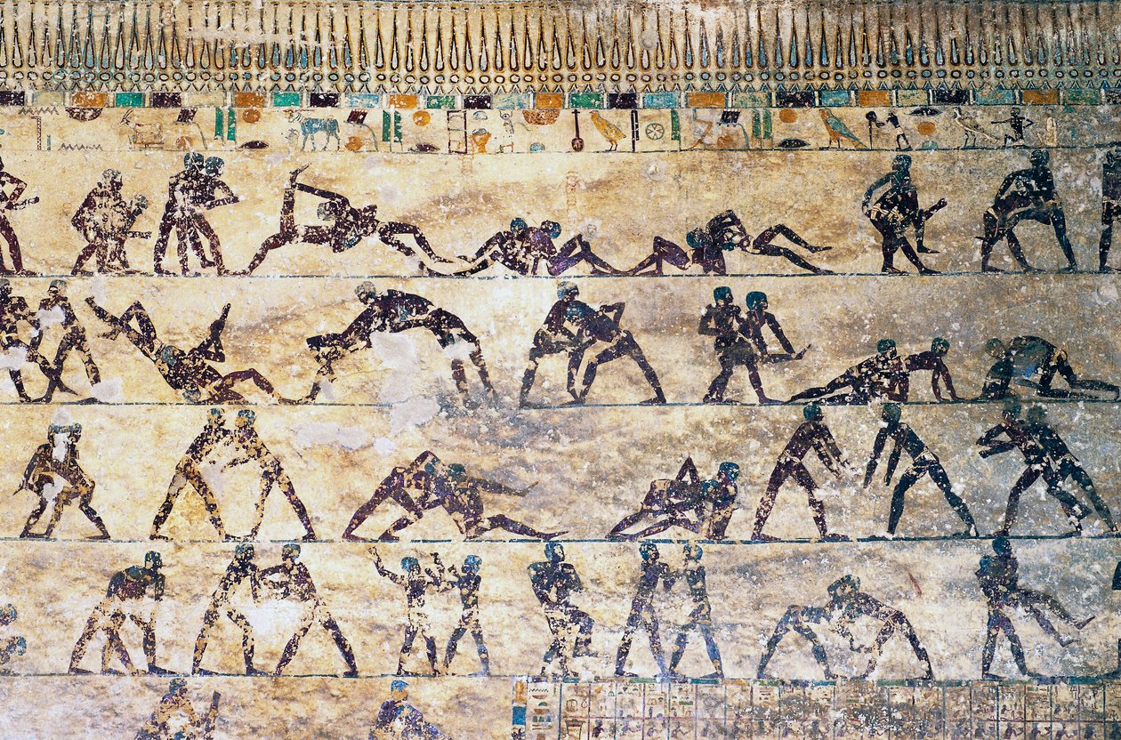 Harci jelenetek, falfestés, Kethi sír, Beni Hasan Necropolis, Egyiptom, egyiptomi civilizáció, Középbirodalom, XII. dinasztia alkotó: Egyptian 12th Dynasty
