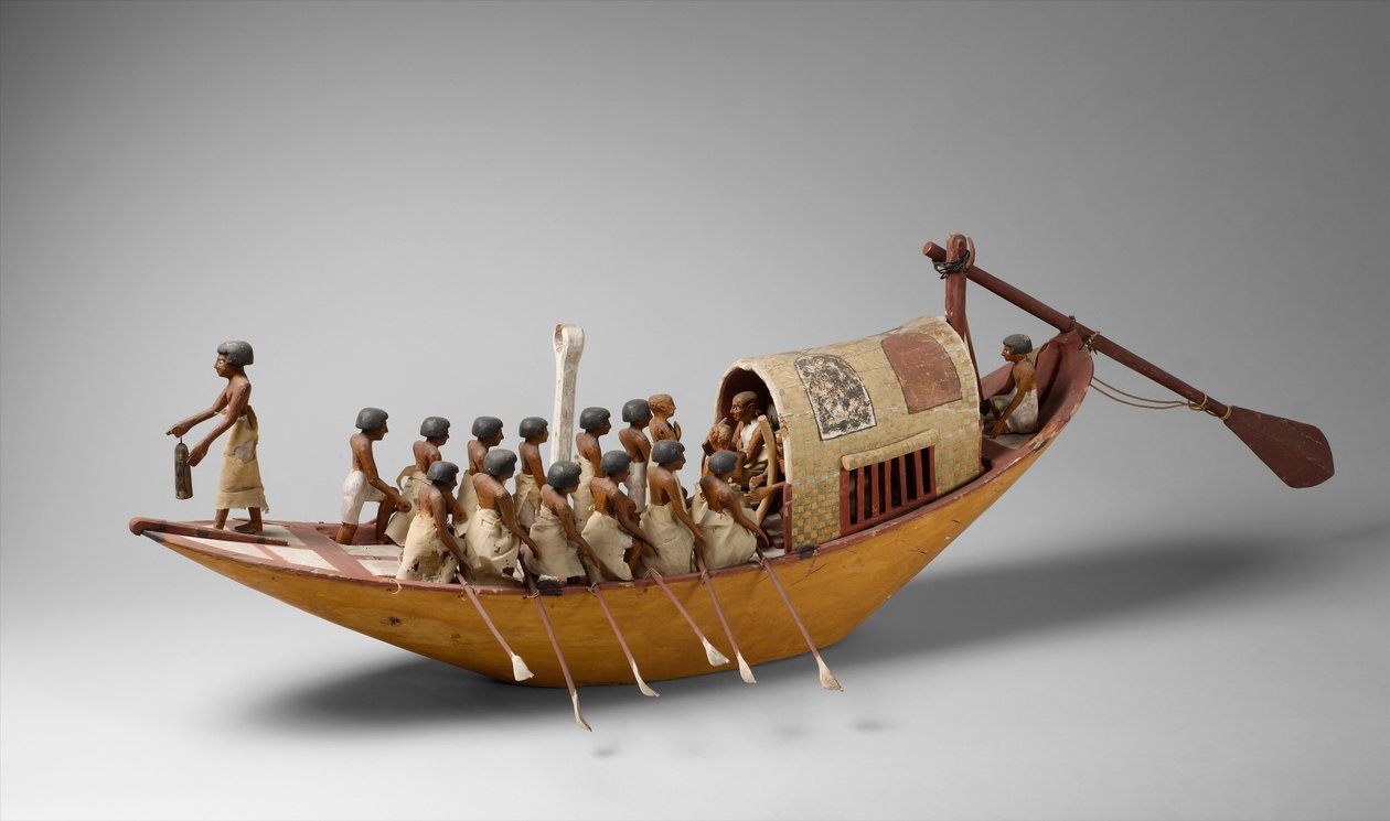 Utazó csónakot eveznek Meketre sírjából, i. e. 1981–1975. (fa, festék, gesso, len zsineg és len) alkotó: Egyptian 12th Dynasty
