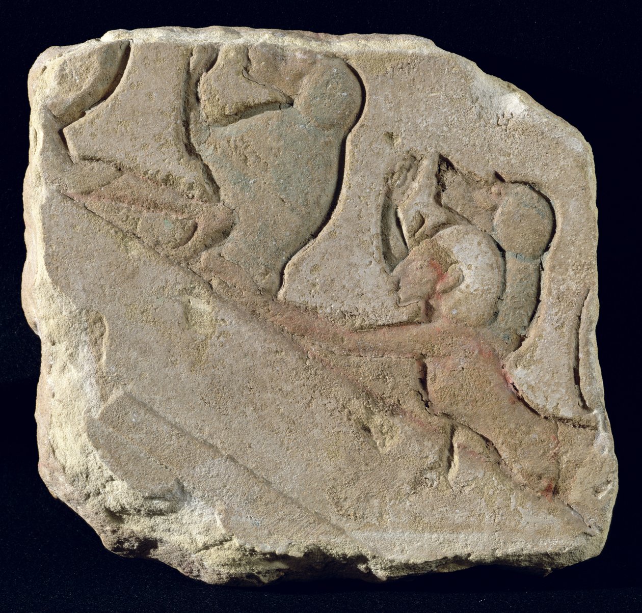 Amenophis IV (Akhenaten) páviánokkal, Új Királyság (festett kő) alkotó: Egyptian 18th Dynasty