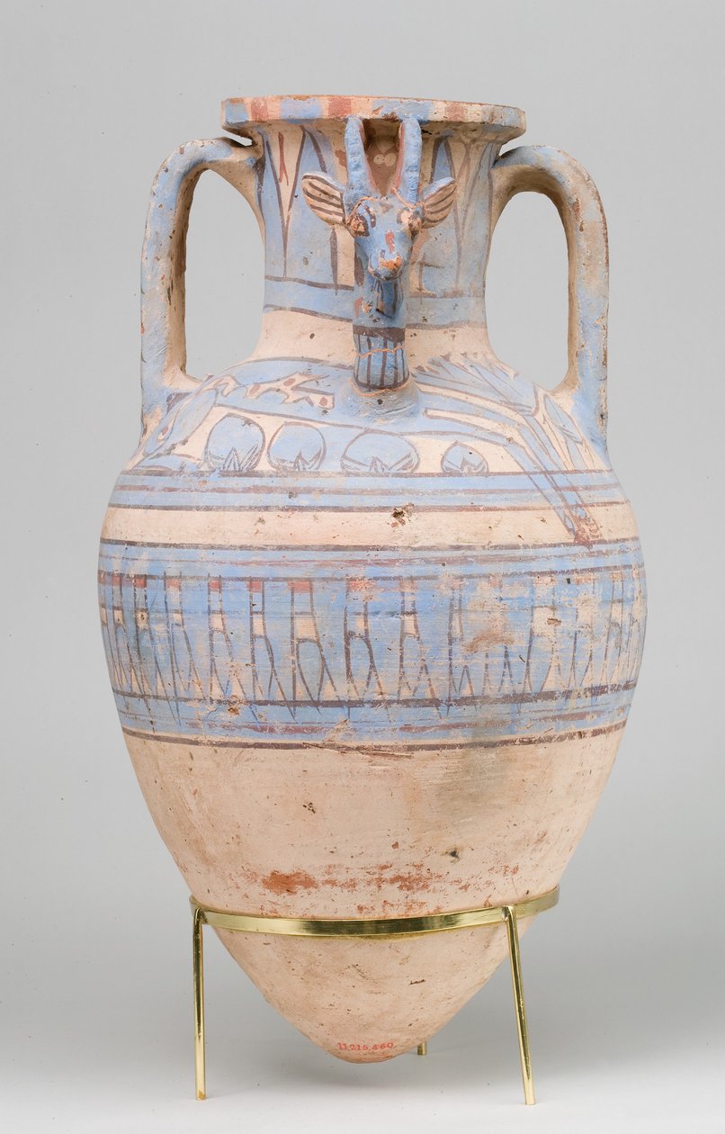 Kékre festett kőszáli kecske Amphora Malqatából, Kr.e. 1390–1353 (kerámia, fehér krémszínű szelet, festék) alkotó: Egyptian 18th Dynasty