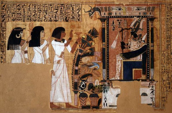 Nebqed írnok halottak könyve, részlet az Ozirisz előtti elhunytról, Új Királyság, ie 1400 körül (papirusz) alkotó: Egyptian 18th Dynasty