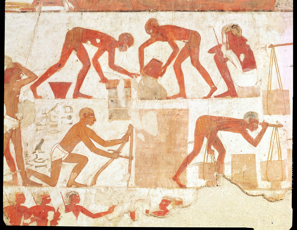 Fal építése Rekhmire sírjából, Tuthmosis III és Amenhotep II vezírje, Új Királyság (falfestmény) (részletekért lásd: 202228) alkotó: Egyptian 18th Dynasty