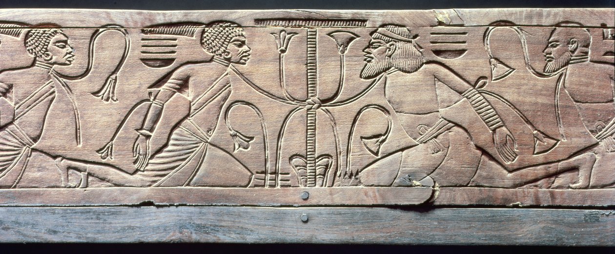 Részlet Tutanhamon szertartásos lábzsámolyáról (i.e. 1370-52) Új Királyság (fa) alkotó: Egyptian 18th Dynasty