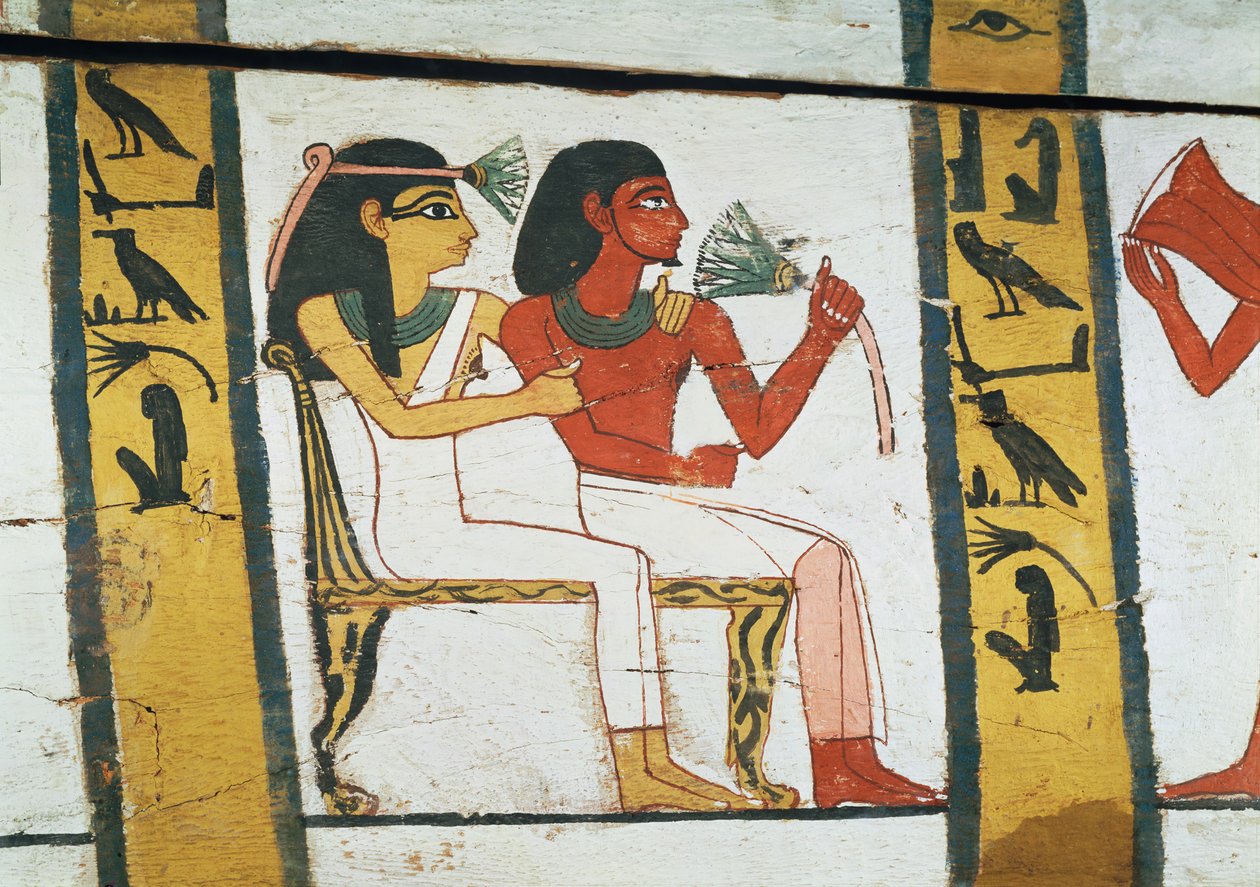 Részlet a Madja hölgy szarkofágjának díszítéséről, Új Királyság, Kr.e. 1450 körül (festett fa) alkotó: Egyptian 18th Dynasty