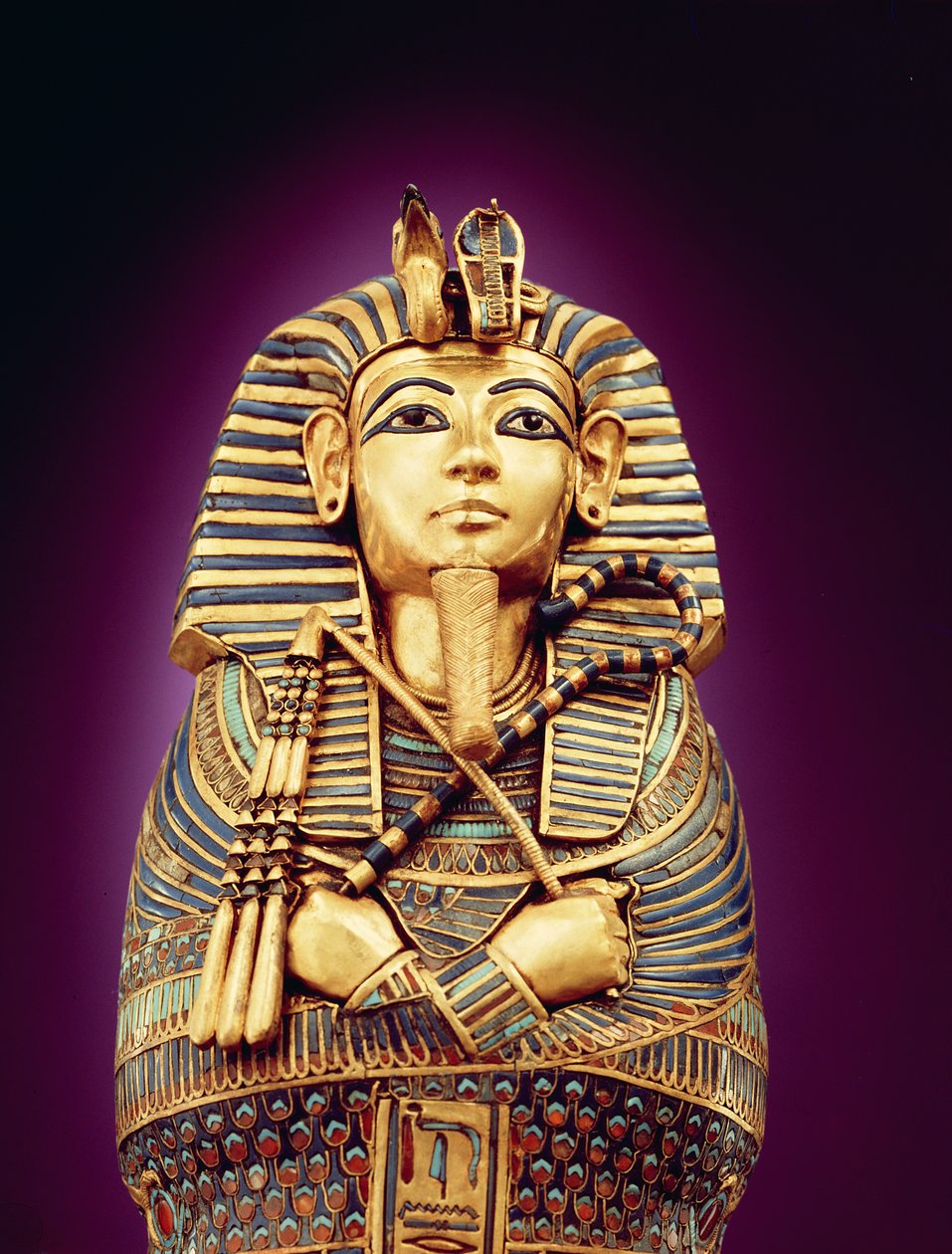 Részlet az egyik baldachinos koporsó elölnézetéből, Tutanhamon sírjából, Új Királyságból (színes üveggel és korneollal kirakott vert arannyal) alkotó: Egyptian 18th Dynasty
