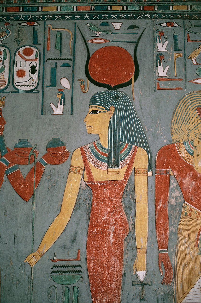 Egyiptom, ókori Théba, Luxor, Királyok völgye, Horemheb sírja, Ízisz istennőt ábrázoló falfestmény, Újbirodalom, XVIII. dinasztia alkotó: Egyptian 18th Dynasty