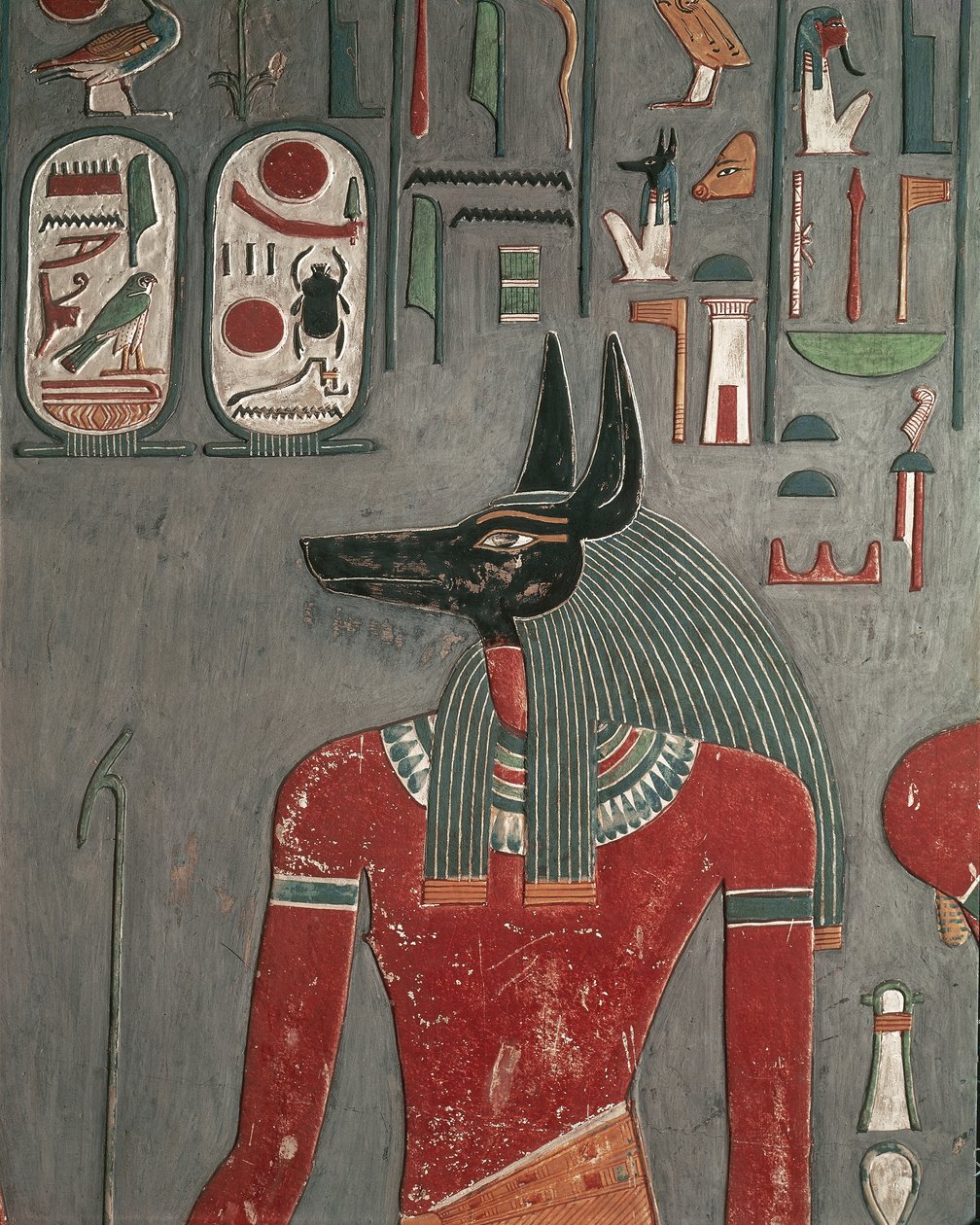 Egyiptom, ókori Théba, a Királyok Völgye, Anubisz falfestménye Horemheb sírjánál alkotó: Egyptian 18th Dynasty