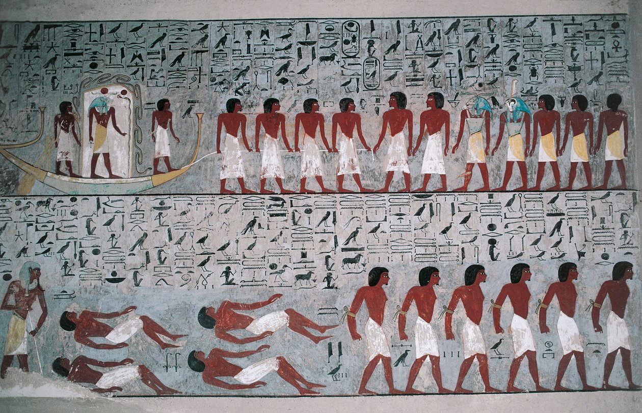 Egyiptom, Luxor, Királyok Völgye, Horemheb sírja, falfestmény, falfestmény alkotó: Egyptian 18th Dynasty