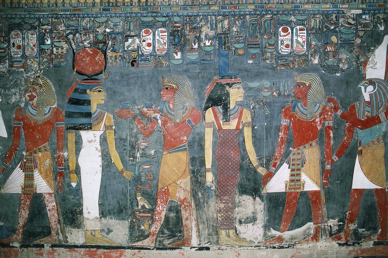 Egyiptom, Luxor, Királyok Völgye, Horemheb sírja, falfestmény, falfestmény alkotó: Egyptian 18th Dynasty