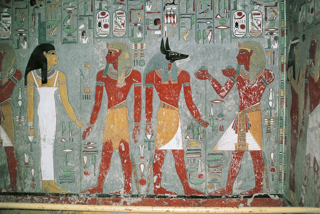 Egyiptom, Luxor, Királyok Völgye, Horemheb sírja, falfestmény, falfestmény alkotó: Egyptian 18th Dynasty
