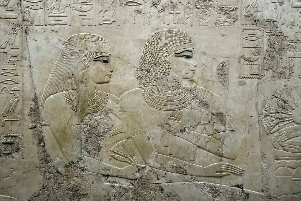Egyiptomi antikvitás: temetési lakoma vendégeit ábrázoló dombormű - Ramose vezír sírja (18. dinasztia) - Luxor, Théba, Nemesek sírja Egyiptom - Egyiptomi civilizáció: Temetési lakoma vendégeit ábrázoló bas dombormű, a sírboltból alkotó: Egyptian 18th Dynasty