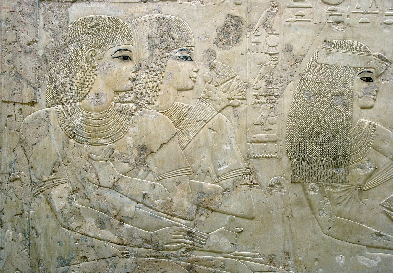 Egyiptomi antikvitás: temetési lakoma vendégeit ábrázoló dombormű - Ramose vezír sírja (18. dinasztia) - Luxor, Théba, Nemesek sírja Egyiptom - Egyiptomi civilizáció: Temetési lakoma vendégeit ábrázoló bas dombormű, a sírboltból alkotó: Egyptian 18th Dynasty
