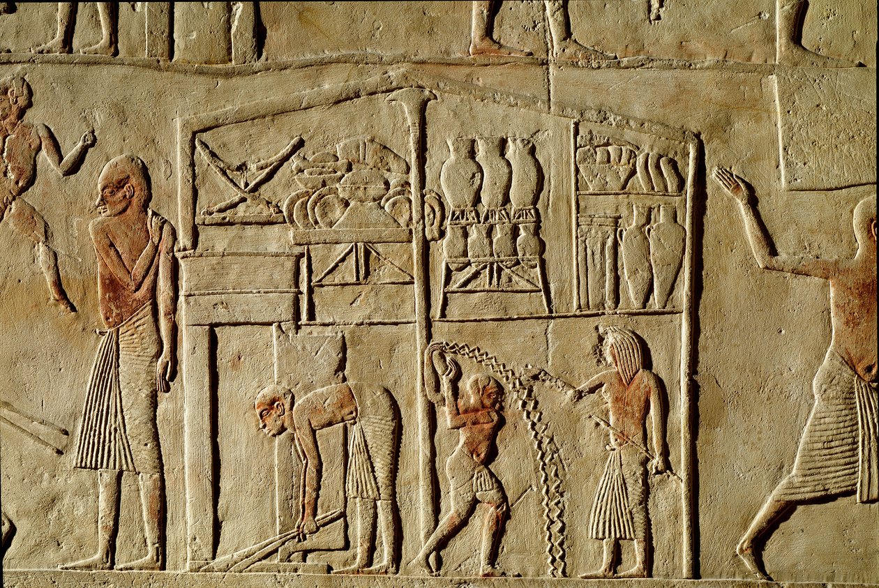 Egyiptomi ókor: „” élelmiszereket raktárban tárolnak”” A 18. dinasztia egyik vezető tisztviselőjének sírját díszítő dombormű. Bologna Civico Museo Archeologico alkotó: Egyptian 18th Dynasty
