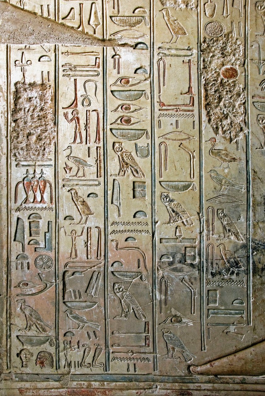 Egyiptomi antikvitás: Kha em Het (Khaemhat) sírjának domborműve és hieroglifái, Amenophis III udvarának padlásfelügyelője és írnoka (TT57). 18. dinasztia. Kr.e. 1530-1290. Vallee des Nobles. Luxor, Ciszjordánia, Egyiptom alkotó: Egyptian 18th Dynasty