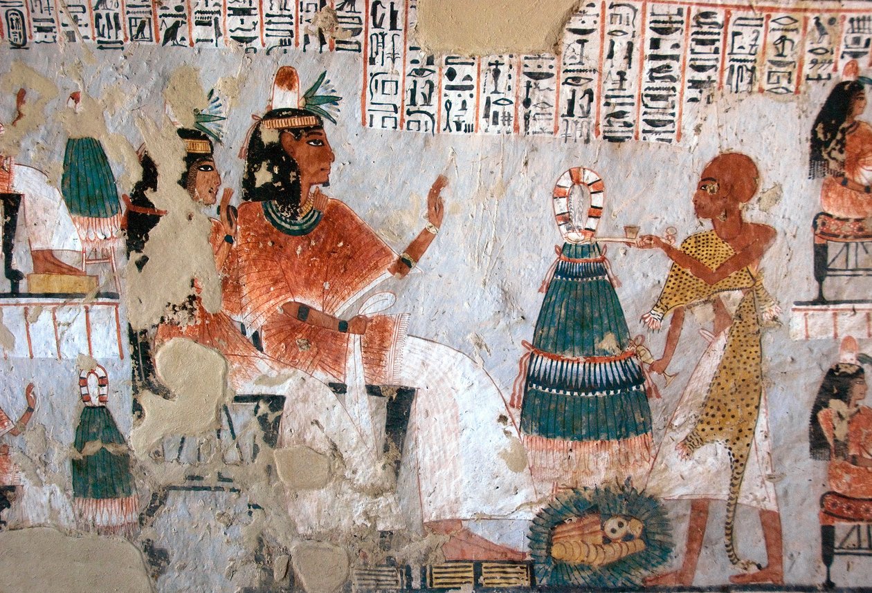 Egyiptomi antikvitás: Roy és felesége, Nebtawy ábrázolása egy főpappal szemben. Roy sírjának festménye (TT255). 18. dinasztia. Luxor Ciszjordániájáról, Egyiptomból alkotó: Egyptian 18th Dynasty