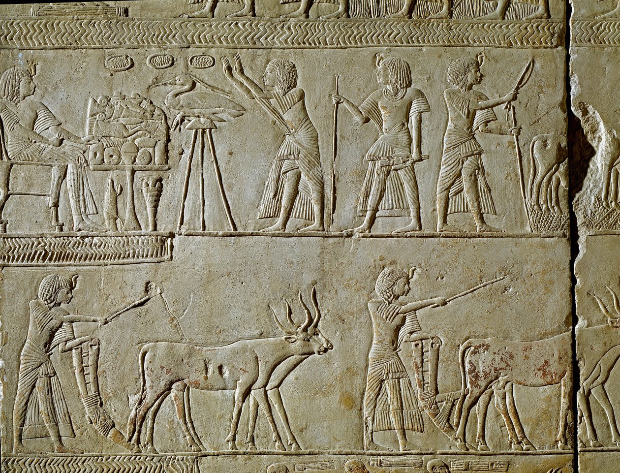 Egyiptomi antikvitás: szántóföldi munka jelenetei és felajánlások a fáraónak. Horemhed (kb. i.e. 1323-1293) Tutanhamon királyi írnok sírjának domborművének részlete. Kr.e. 1354-1326. Bologna, Civico Museo Archeologico alkotó: Egyptian 18th Dynasty