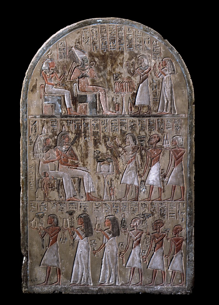 Egyiptomi ókor: a Maia házaspár sztéléje, a megszűnt ajándékok az isteneknek. 18. dinasztia. Maia kápolnájából Deir el-Medineh (el Medineh), New Empire Dim. 67 cm Torino, Egyiptomi Múzeum alkotó: Egyptian 18th Dynasty
