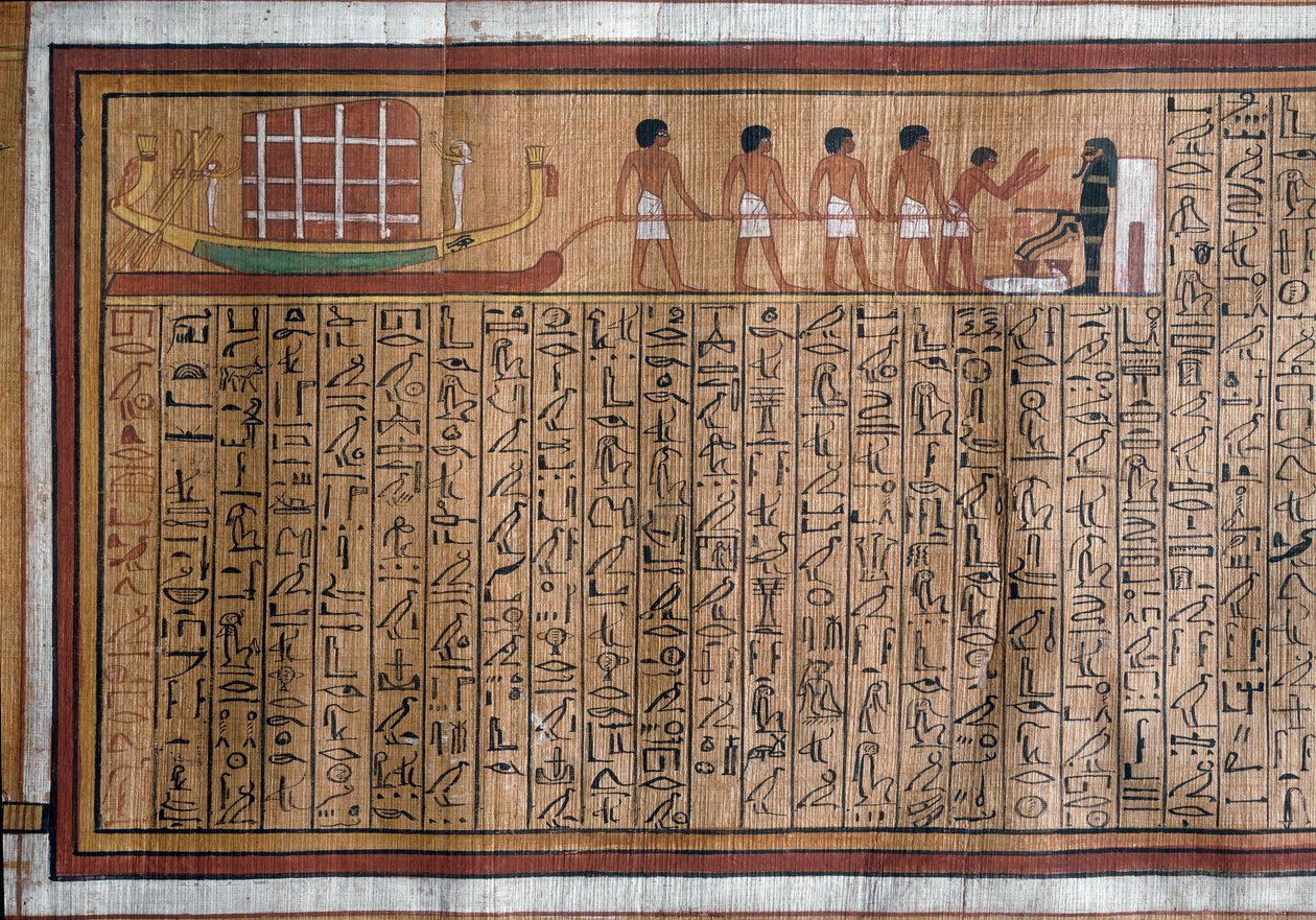 Egyiptomi ókor: a katafalk szállítása a sírba. Papirusz. Kha halottak könyve. 18. dinasztia alkotó: Egyptian 18th Dynasty