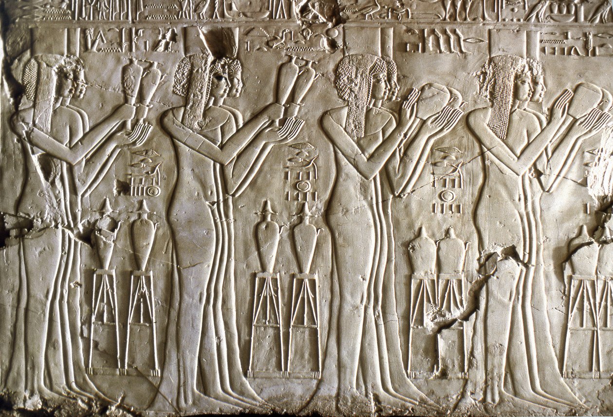 Egyiptomi ókor: fiatal lányok felajánlásokat tesznek. Kheruef sírja (TT192) (18. dinasztia). alkotó: Egyptian 18th Dynasty