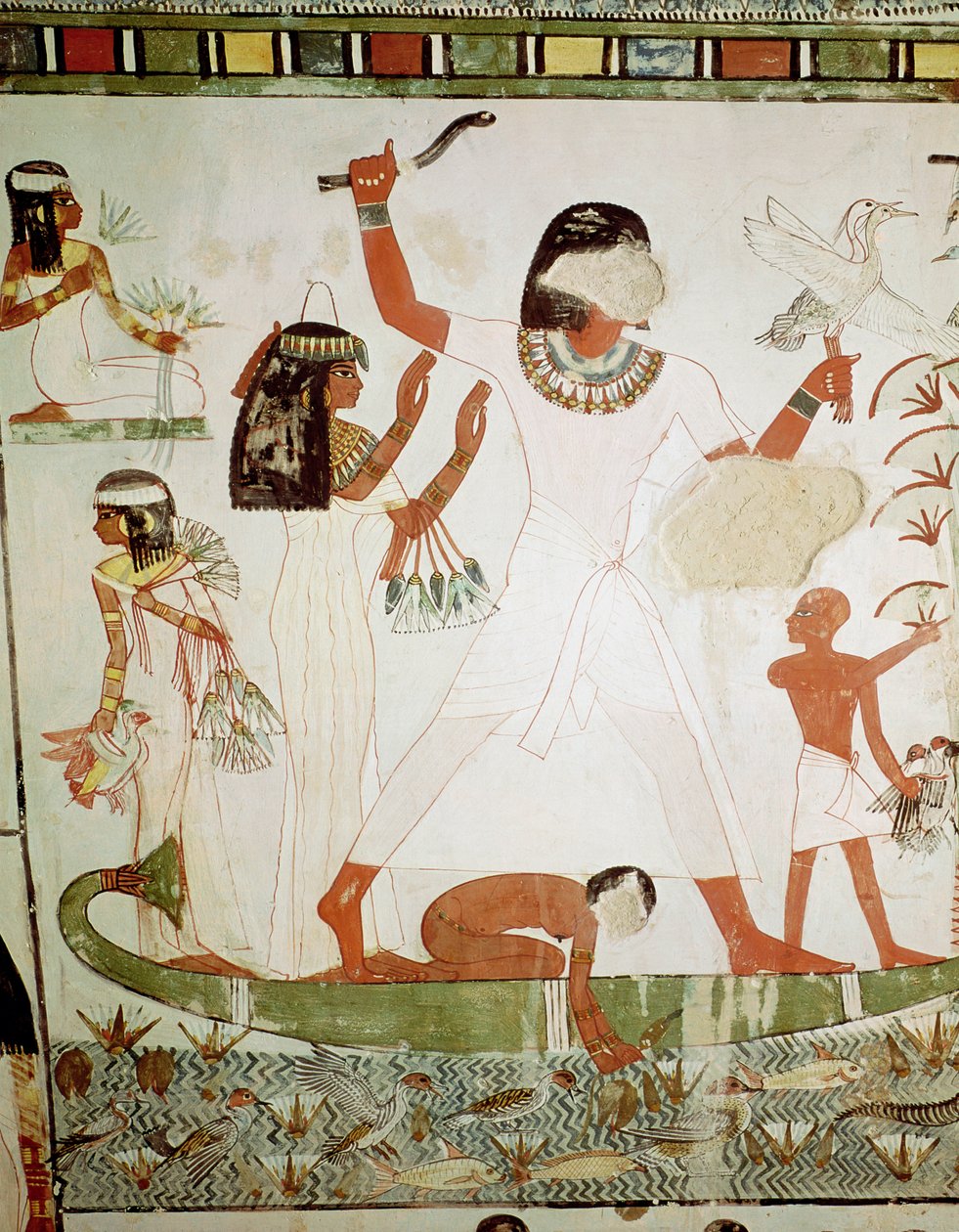 Horgászat és madarászat a mocsarakban, részlet a Menna sírkápolnából, Új Királyság (falfestmény) alkotó: Egyptian 18th Dynasty