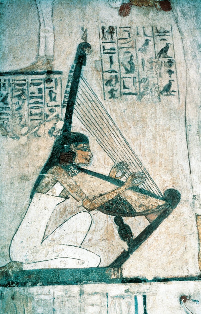 Temetési lakoma jelenetét ábrázoló freskók hárfással, Újbirodalomból alkotó: Egyptian 18th Dynasty