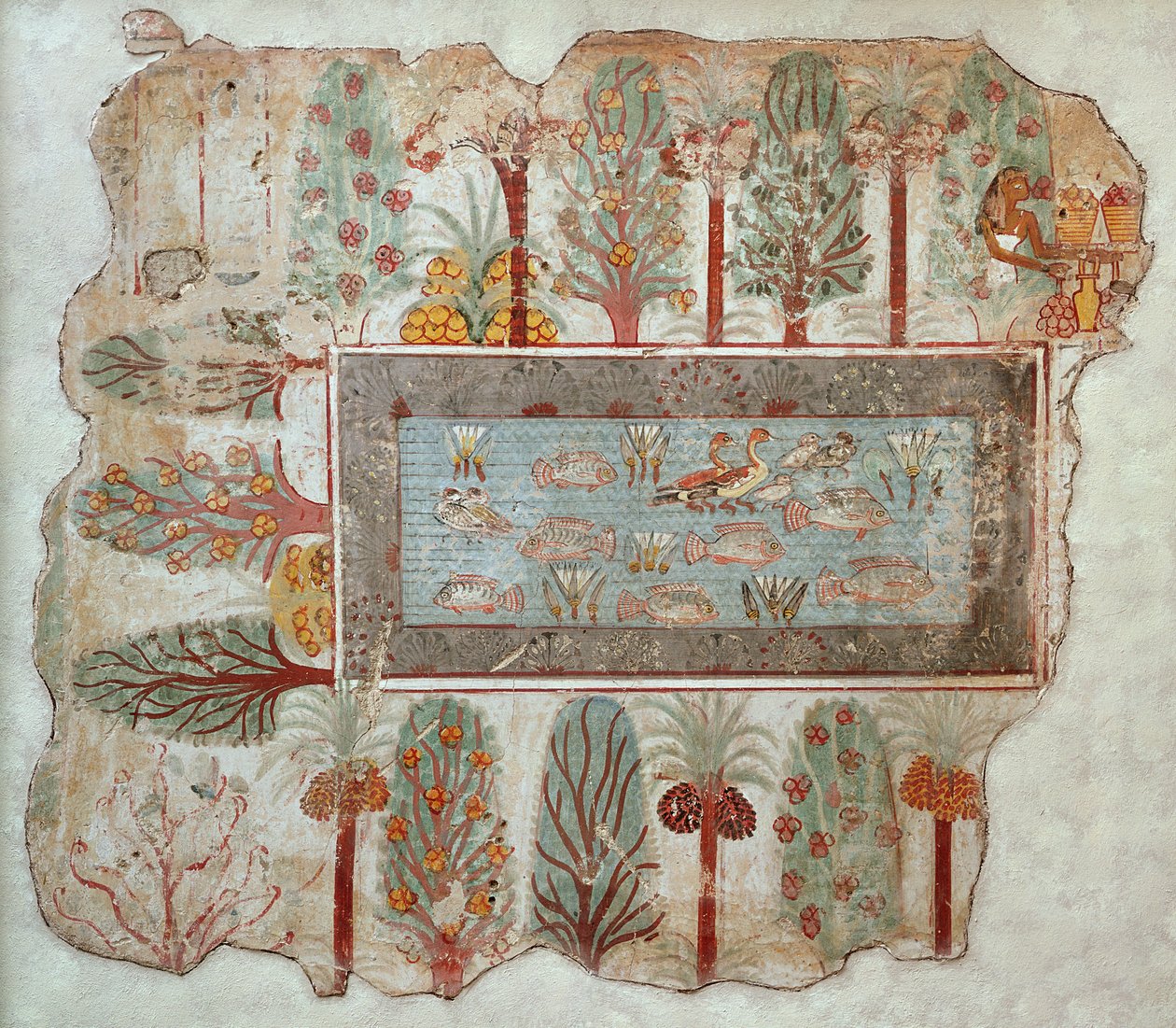Egy magánbirtok kertje díszmedencével, a falfestmény egy része Nebamun sírjából, Théba, Újbirodalom, Kr.e. 1350 körül (festett vakolat) alkotó: Egyptian 18th Dynasty