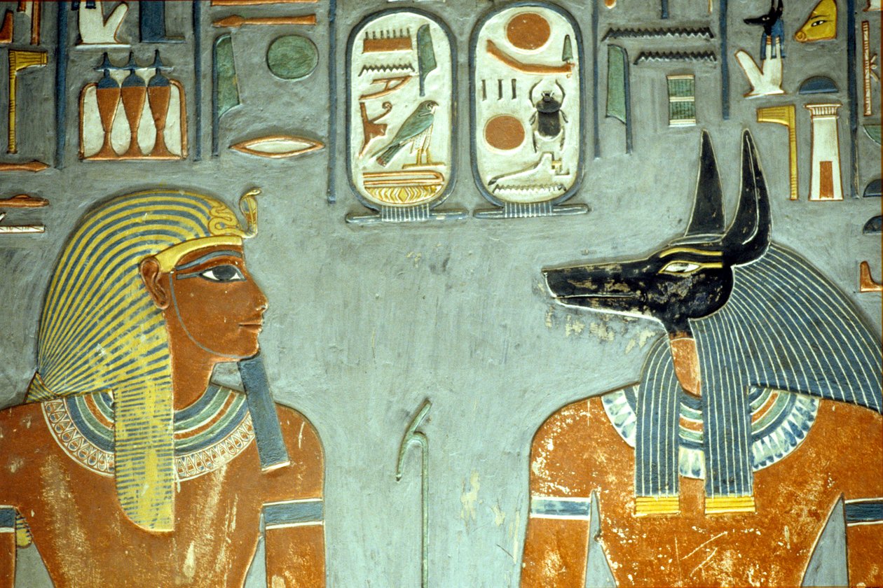 Horemheb és Anubisz, Horemheb sírjából (Kr. e. 1323-1295) Új Királyság (falfestmény) (218343. részlet) alkotó: Egyptian 18th Dynasty
