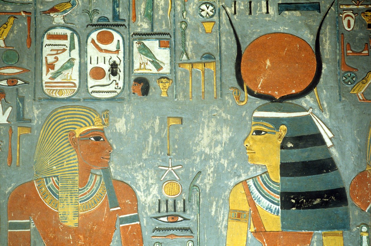 Horemheb és Hathor, Horemheb sírjából (Kr.e. 1323-1295) Új Királyság (falfestmény) (218340 részlet) alkotó: Egyptian 18th Dynasty