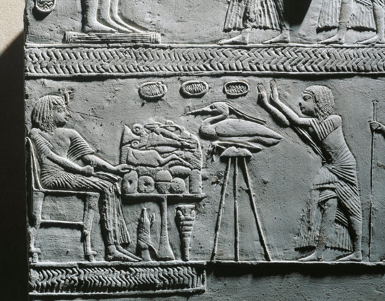Horemheb temetési vacsorát eszik, dombormű Horemheb sírjából, Szakkarából alkotó: Egyptian 18th Dynasty