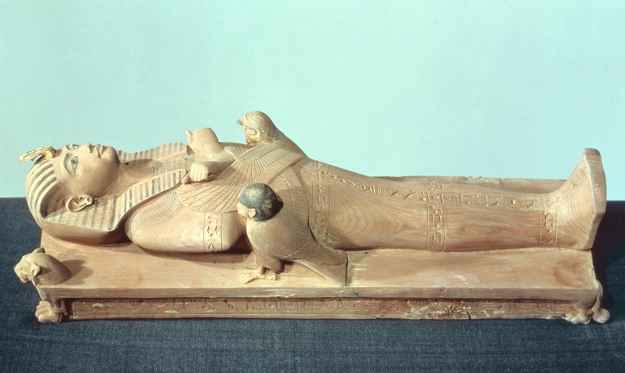 A király képe a temetési ágyán, Tutanhamon sírjából (Kr. e. 1370-52) Új Királyság (fa) alkotó: Egyptian 18th Dynasty