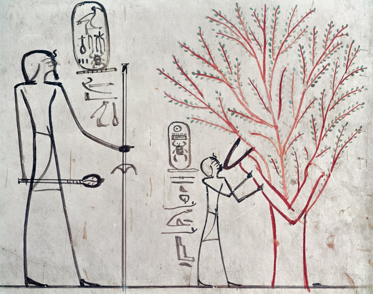 Ízisz egy platánfává alakult át, amely Tuthmosis III-t szoptat (Kr. e. 1479-1425) (falfestmény) alkotó: Egyptian 18th Dynasty