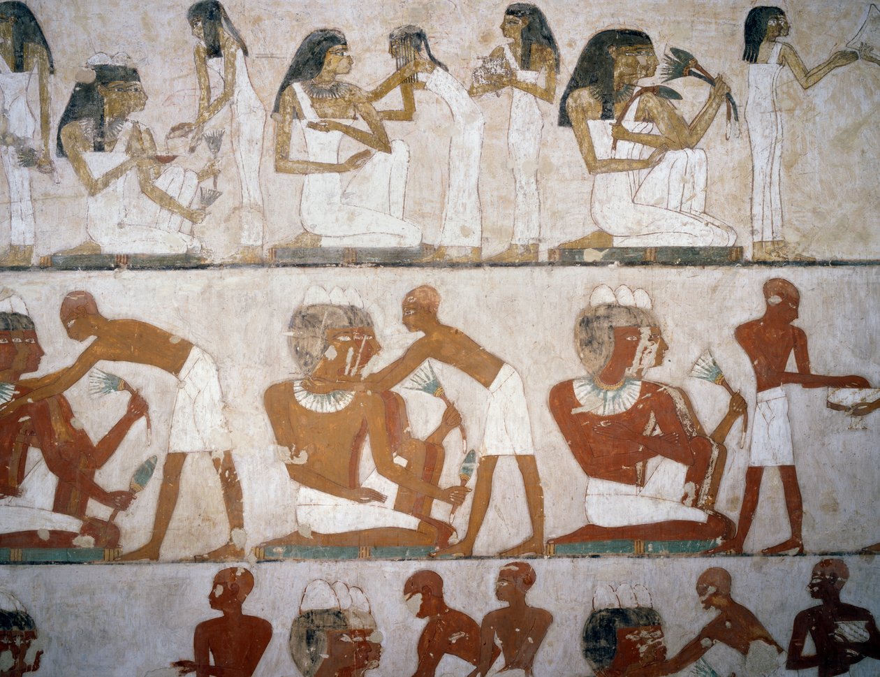 Férfiak és nők ékszereket viselve, részlet Rekhmire sírjának freskóiról, Abd el Qurnah Sheikh Necropolis, Luxor, Théba (Unesco Világörökségi Lista) alkotó: Egyptian 18th Dynasty