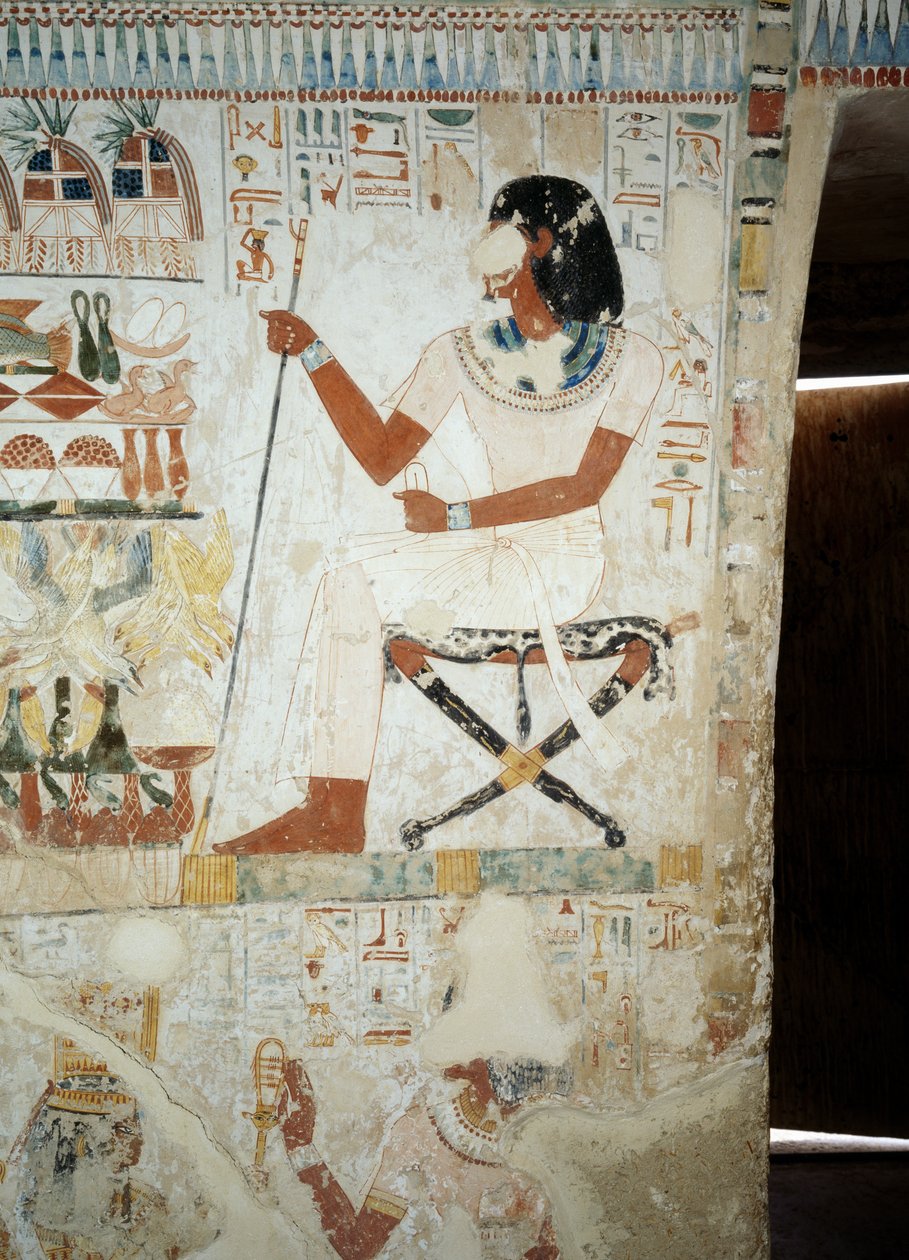 Menna munkásait felügyeli a szántóföldeken, részlet a Menna sírjának előcsarnokának freskóiról, Sheikh Abd el Qurnah Necropolis, Luxor, Théba (az UNESCO világörökségi listája) alkotó: Egyptian 18th Dynasty