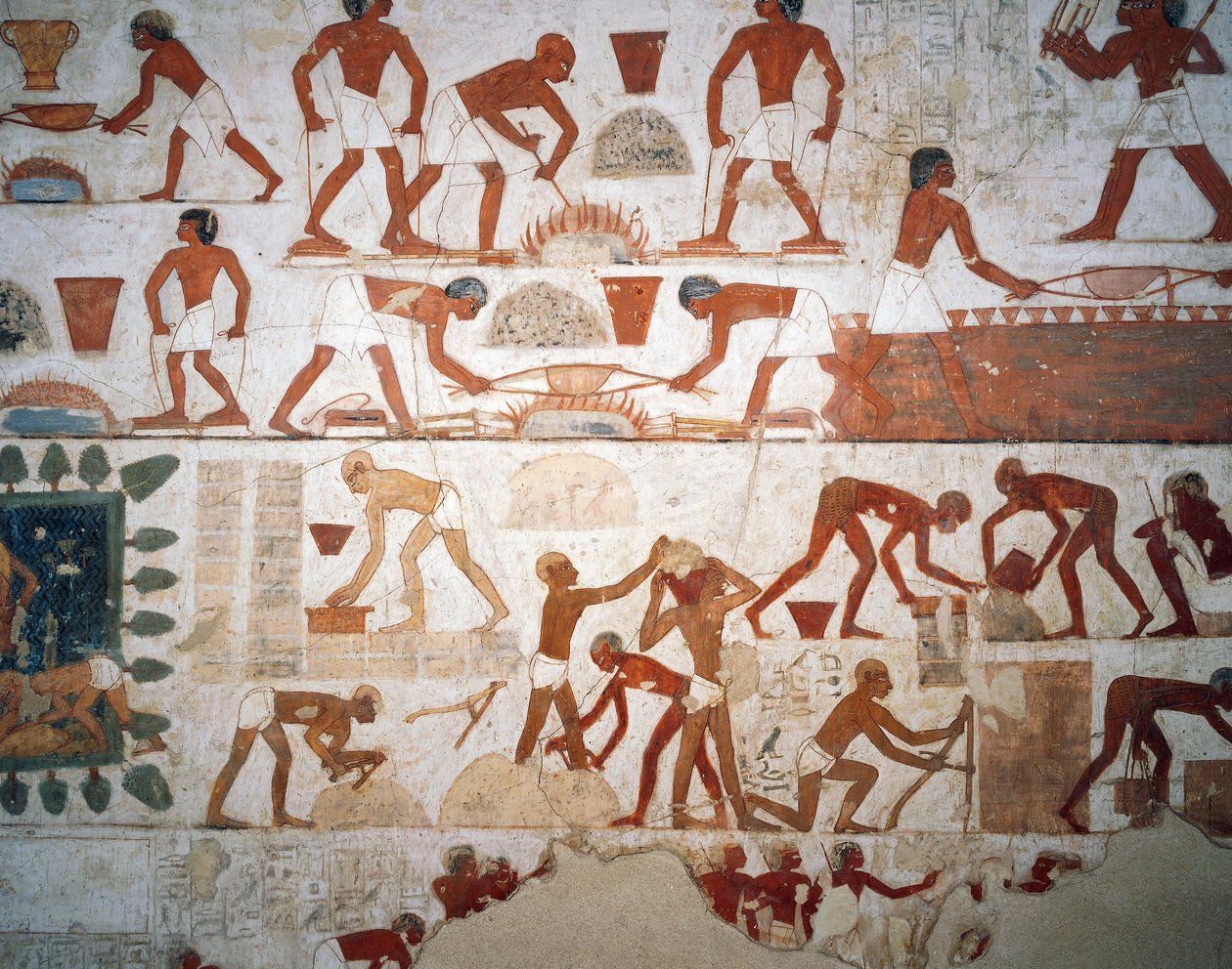 Fémfeldolgozás és sártégla gyártása, freskó, kápolna, Rekhmire sírja (TT100), Abd el-Qurna sejk, Théba (az Unesco világörökségi listája) alkotó: Egyptian 18th Dynasty