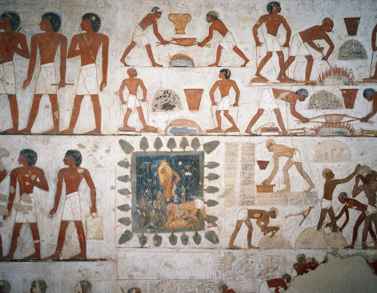 Fémfeldolgozás és sártégla gyártása, freskó, kápolna, Rekhmire sírja (TT100), Abd el-Qurna sejk, Théba (az Unesco világörökségi listája) alkotó: Egyptian 18th Dynasty