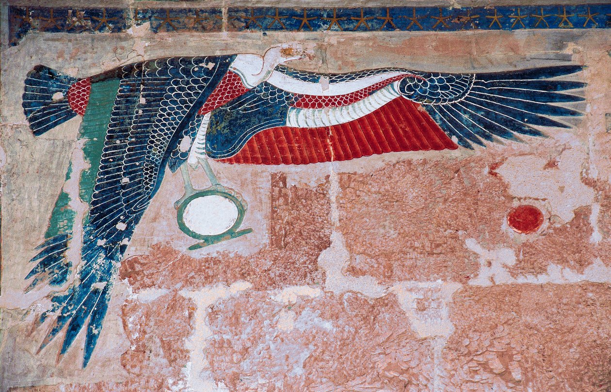 Felső-egyiptomi keselyűt ábrázoló festett dombormű, Hatshepsut halotti temploma, Deir el-Bahari, Luxor, Théba (Unesco Világörökségi Listája). alkotó: Egyptian 18th Dynasty