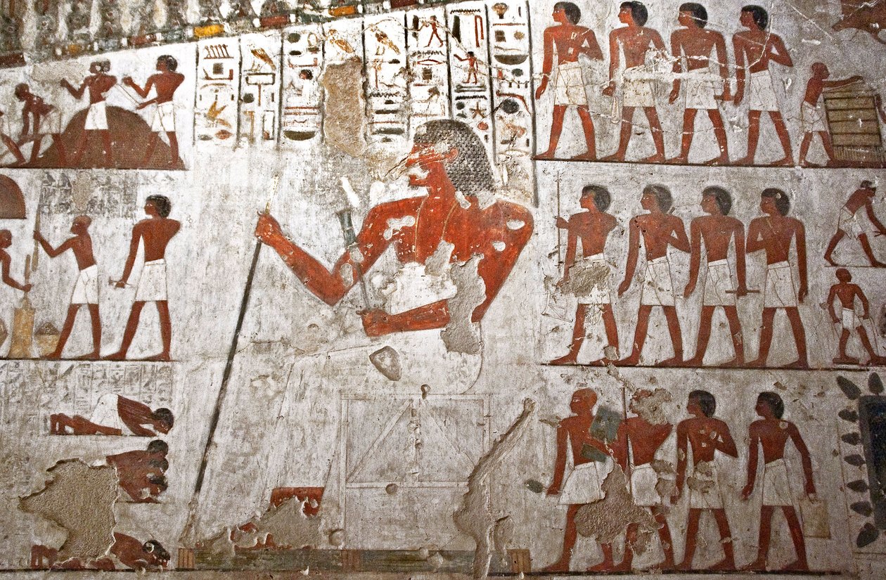 Rekhmire sírját díszítő festmény, szolgáival körülvéve (freskó) alkotó: Egyptian 18th Dynasty