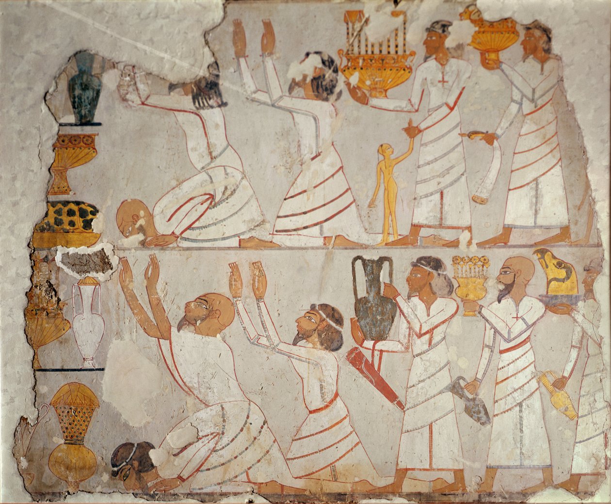 Egy festett sírfal egy része, amely ázsiai tiszteletadókat ábrázol, Kr.e. 1400 körül (kőre festett vakolat) alkotó: Egyptian 18th Dynasty